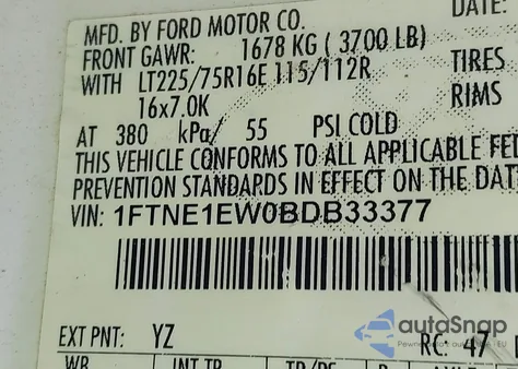 2011 Ford E-150 Commercial из США, поврежденный, VIN 1FTNE1EW0BDB33377